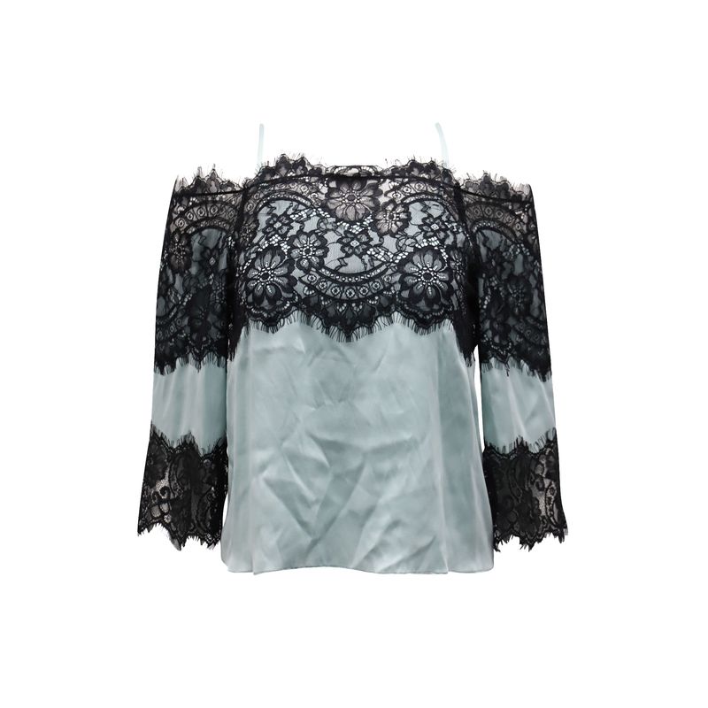 Alice & Olivia Cold Shoulder Lace Top In Mint Green Silk
